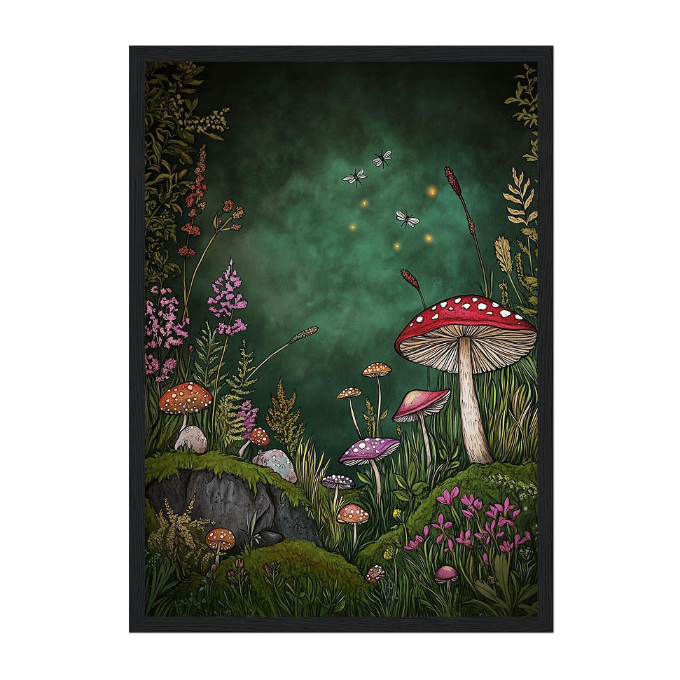 Mushroom Forest Art Print: Whimsical Cottagecore Woodland Decor