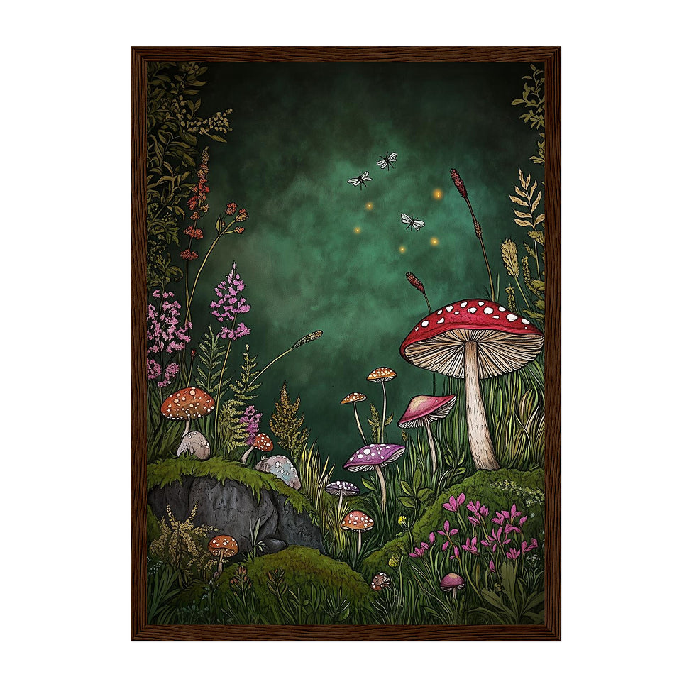 Mushroom Forest Art Print: Whimsical Cottagecore Woodland Decor