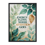 Botanical Quote Art Print: Green and Gold Minimal Watercolor Design with Mindful Energy Message