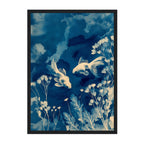 Cyanotype Koi Fish Art Print: Indigo Dreamlike Underwater Botanicals