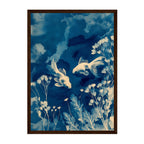 Cyanotype Koi Fish Art Print: Indigo Dreamlike Underwater Botanicals