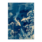 Cyanotype Koi Fish Art Print: Indigo Dreamlike Underwater Botanicals
