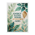Botanical Quote Art Print: Green and Gold Minimal Watercolor Design with Mindful Energy Message