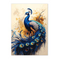 Modern Peacock Art Print: Blue Regal Elegance in Golden Abstract Style