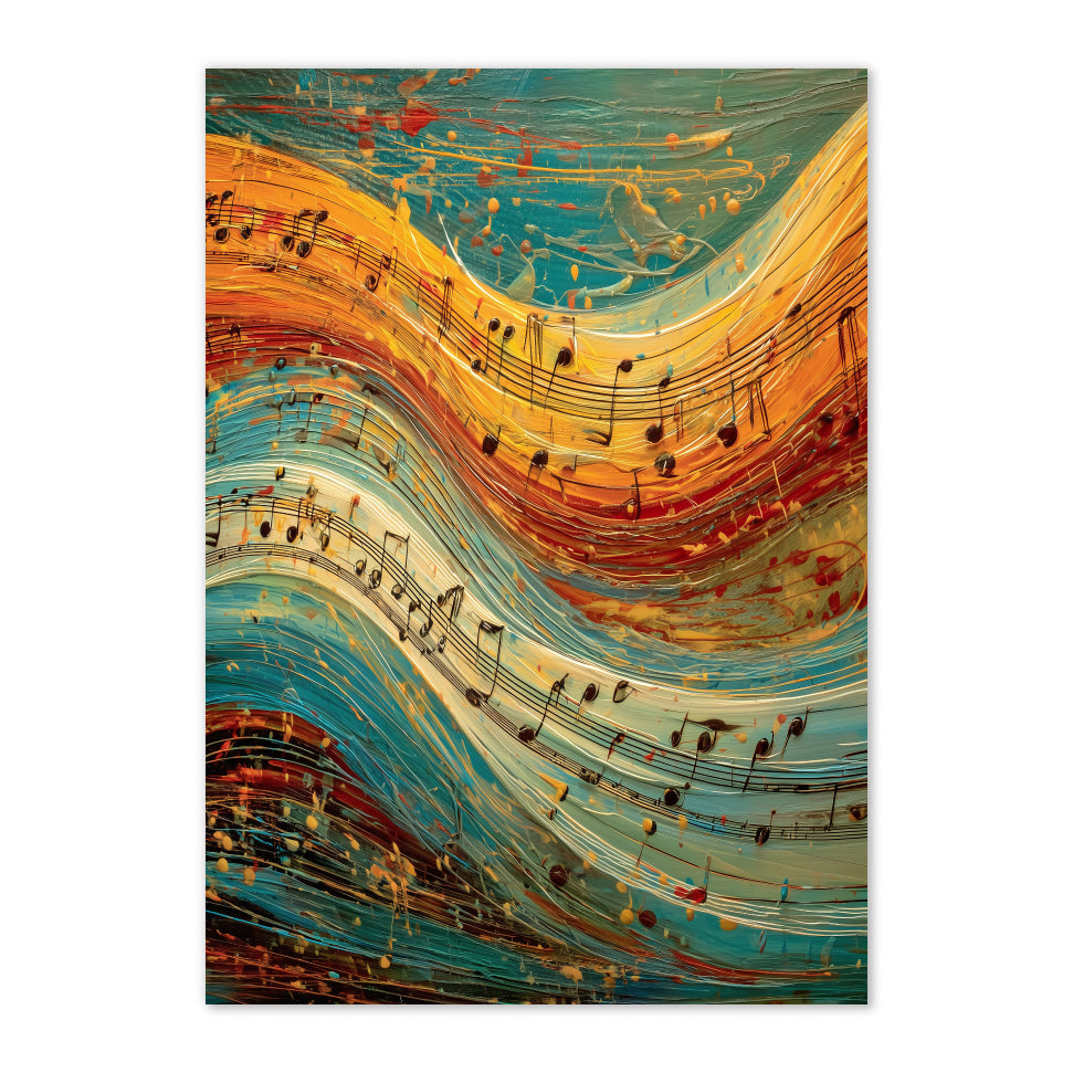 Abstract Music Print: Colorful Symphony Painting, Musical Notes