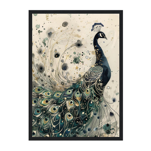 Art Nouveau Peacock Art Print: Emerald Teal Gold Botanical Wall Decor