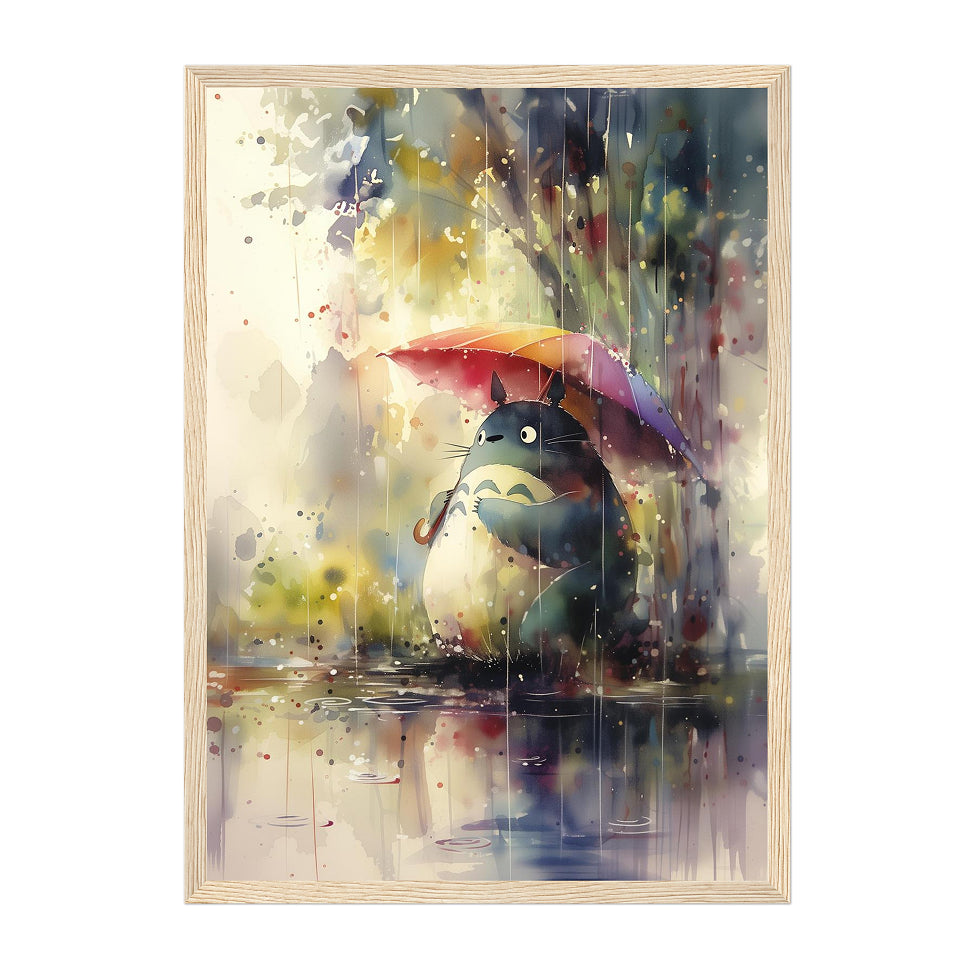 Colourful Studio Ghibli Totoro Rain Art Print