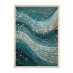 Abstract Musical Wave Art Print: Teal Flowing Notes Ocean Rhythm Scene