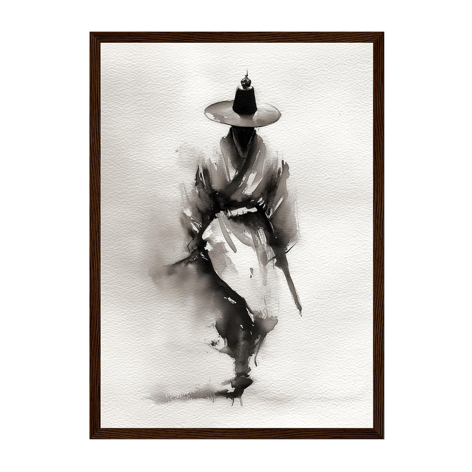 Korean Ink Wash Wall Art Print Traditional Hanbok Man Calligraphy Style Painting Asian Decor Gift for Him Minimalist Home Study Office