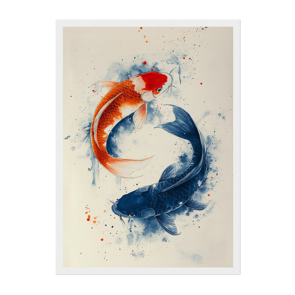 Yin Yang Koi Fish Art Print: Japanese Zen Decor, Meditation Gift