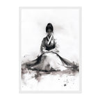 Korean Ink Portrait Art Print: Monochrome Traditional Hanbok Woman