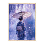 Japanese Watercolor Woman Art Print: Lavender Kimono Under Wisteria Glow
