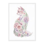 Watercolor Botanical Cat Art Print: Pastel Calm Floral Portrait