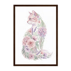 Watercolor Botanical Cat Art Print: Pastel Calm Floral Portrait