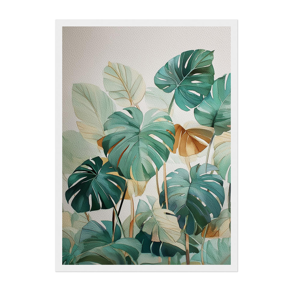Watercolor Monstera Leaf Art Print: Tropical Green Botanical