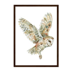Botanical Watercolor Owl Art Print: Soft Earthy Woodland Flight