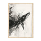 Ink Wash Whale Art Print: Monochrome Ocean Minimal Splash Scene