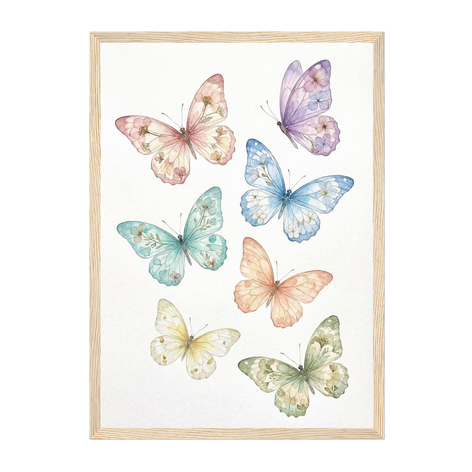 Watercolor Botanical Butterflies Art Print: Pastel Dreamy Spring Wall Decor
