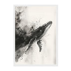 Ink Wash Whale Art Print: Monochrome Ocean Minimal Splash Scene