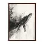 Ink Wash Whale Art Print: Monochrome Ocean Minimal Splash Scene