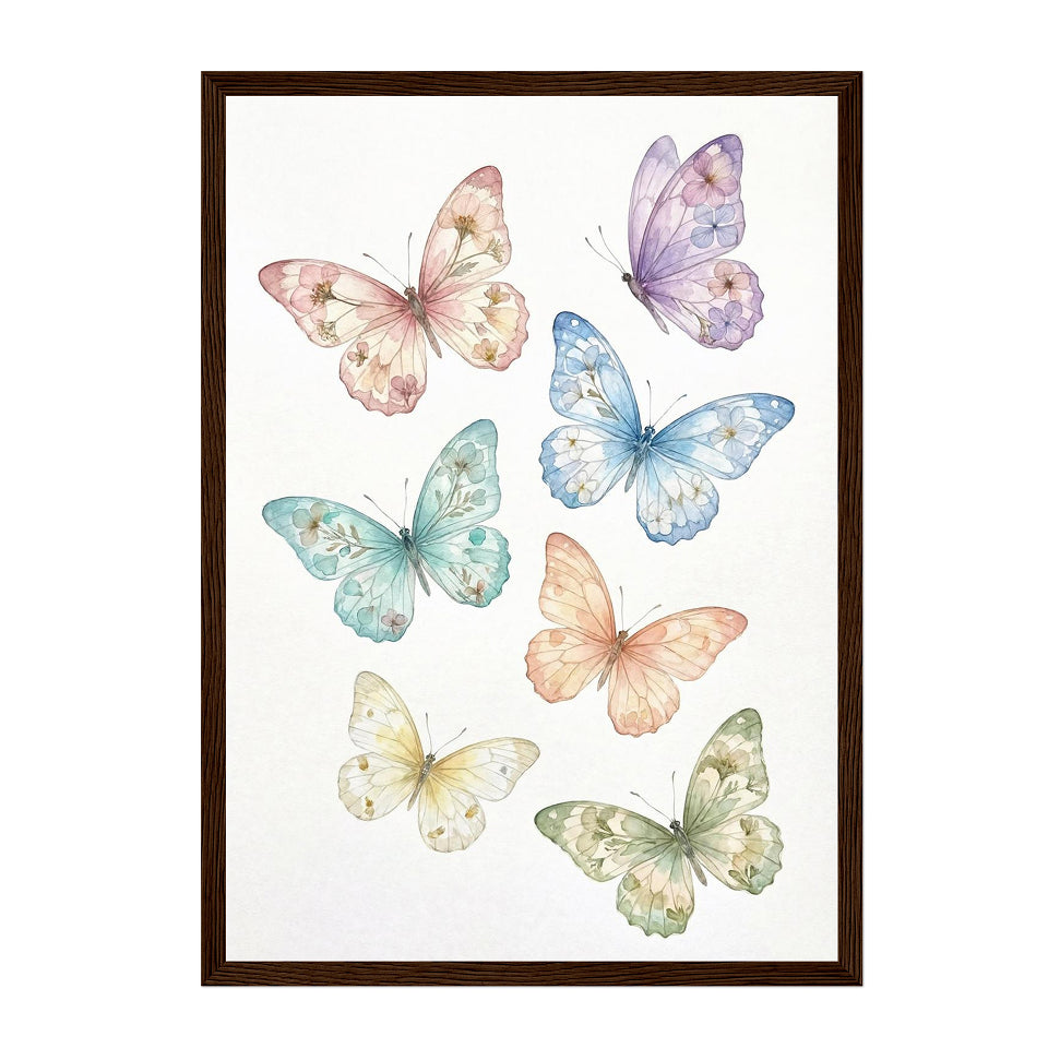 Watercolor Botanical Butterflies Art Print: Pastel Dreamy Spring Wall Decor