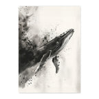 Black and white whale illustration on a textured background