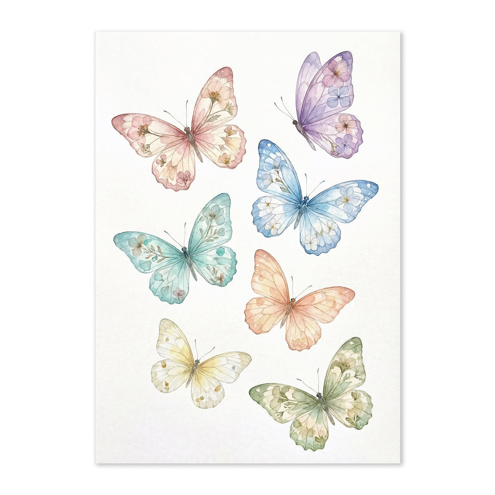 Illustration of colorful butterflies on a white background