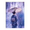 Japanese Watercolor Woman Art Print: Lavender Kimono Under Wisteria Glow