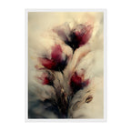 Moody Ink Botanical Art Print: Deep Red Noir Floral Study