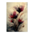 Abstract painting of red and white flowers on a beige background