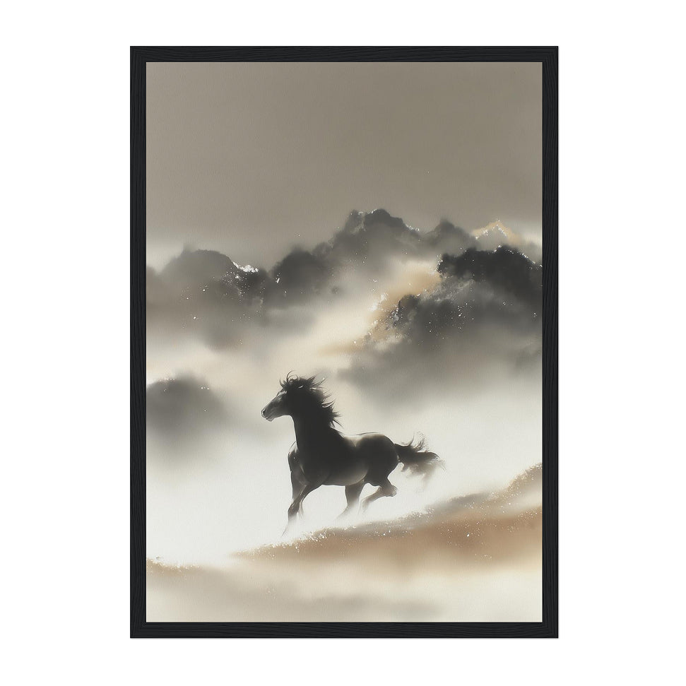 Minimalist Ink Wash Horse Art Print: Soft Neutrals Serene Wild Landscape