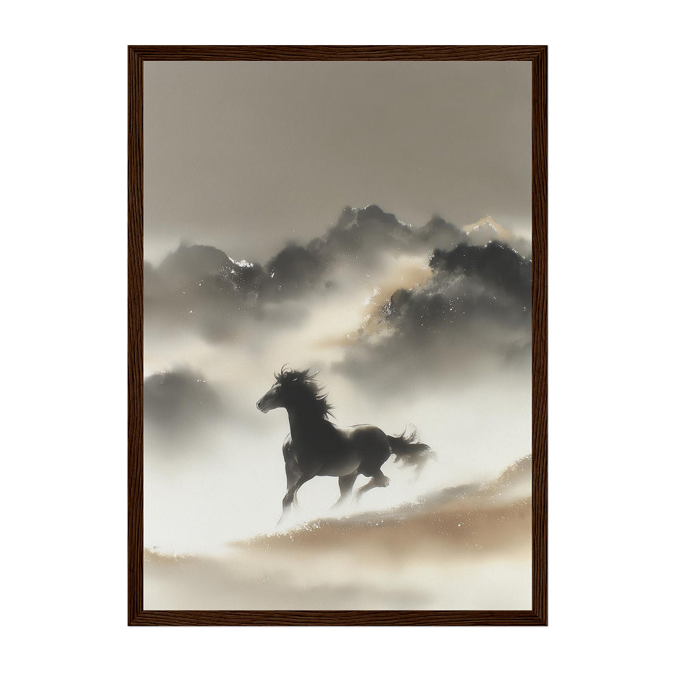 Minimalist Ink Wash Horse Art Print: Soft Neutrals Serene Wild Landscape