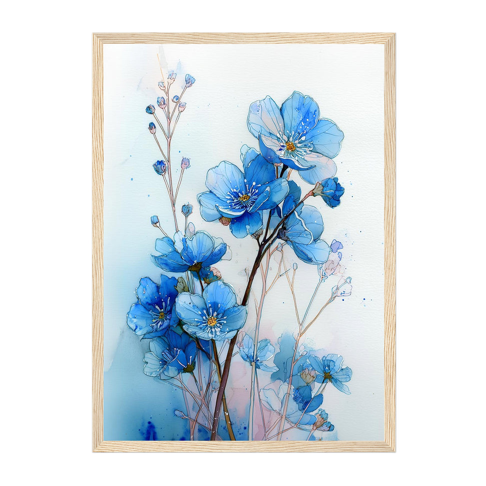 Watercolor Forget Me Not Flower Art Print: Soft Blue Floral Botanical Scene