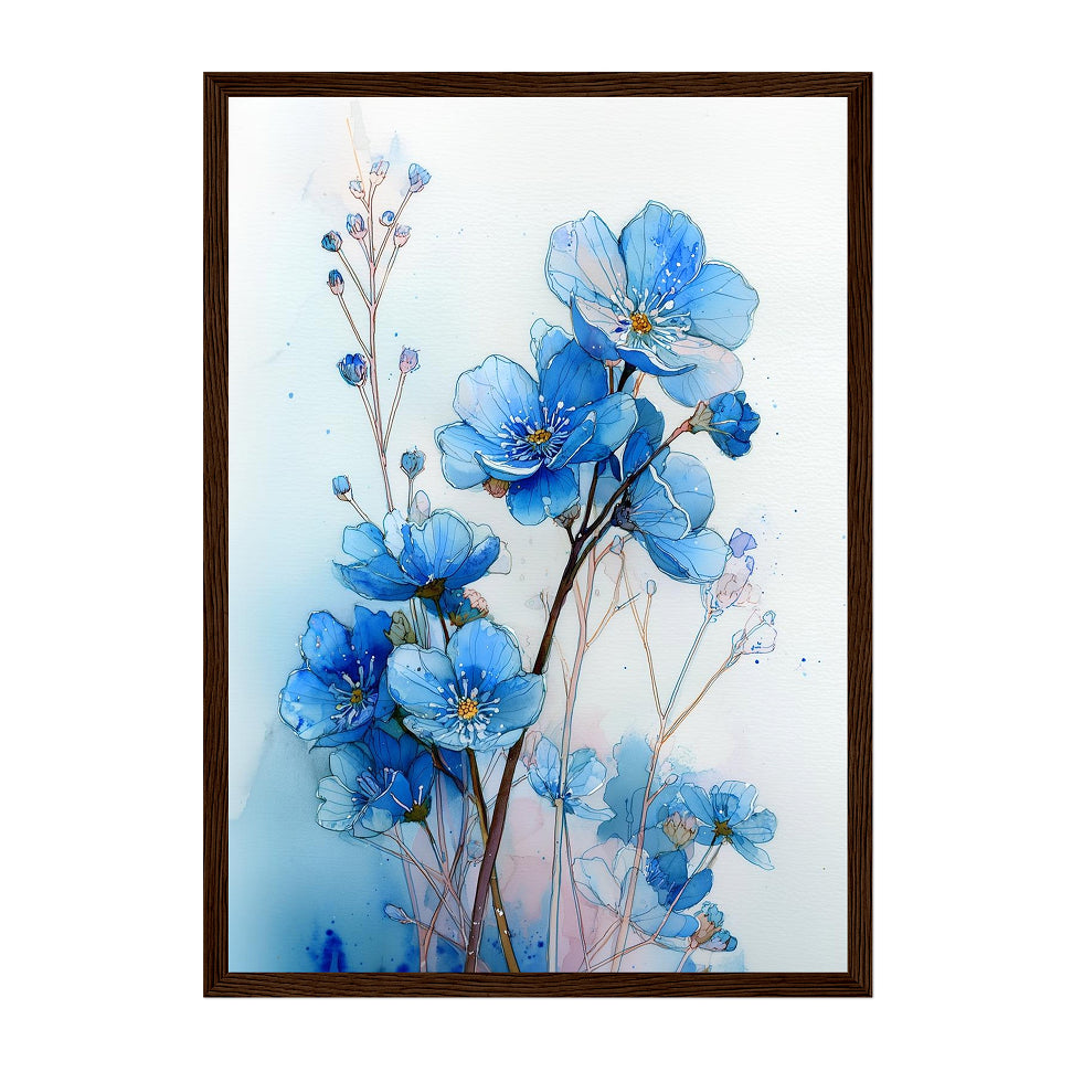 Watercolor Forget Me Not Flower Art Print: Soft Blue Floral Botanical Scene