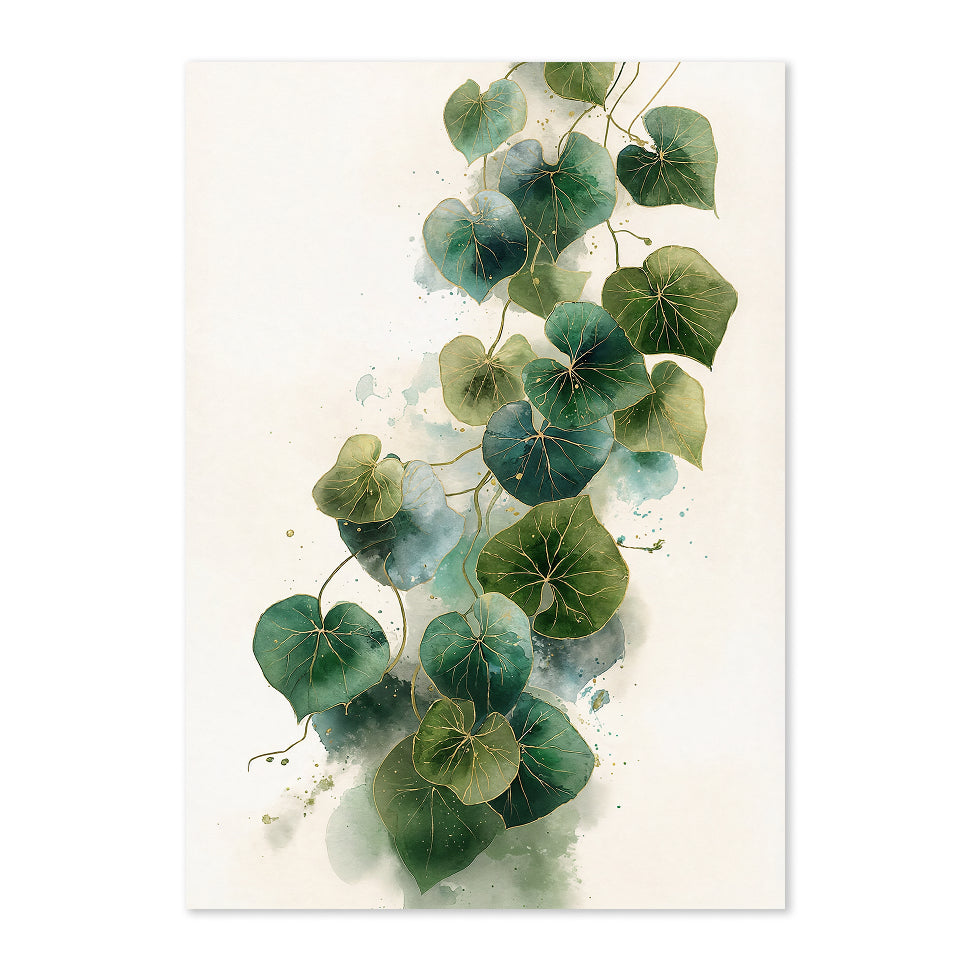 Artistic depiction of green leaves on a white background