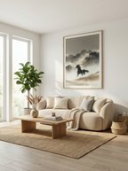 Minimalist Ink Wash Horse Art Print: Soft Neutrals Serene Wild Landscape