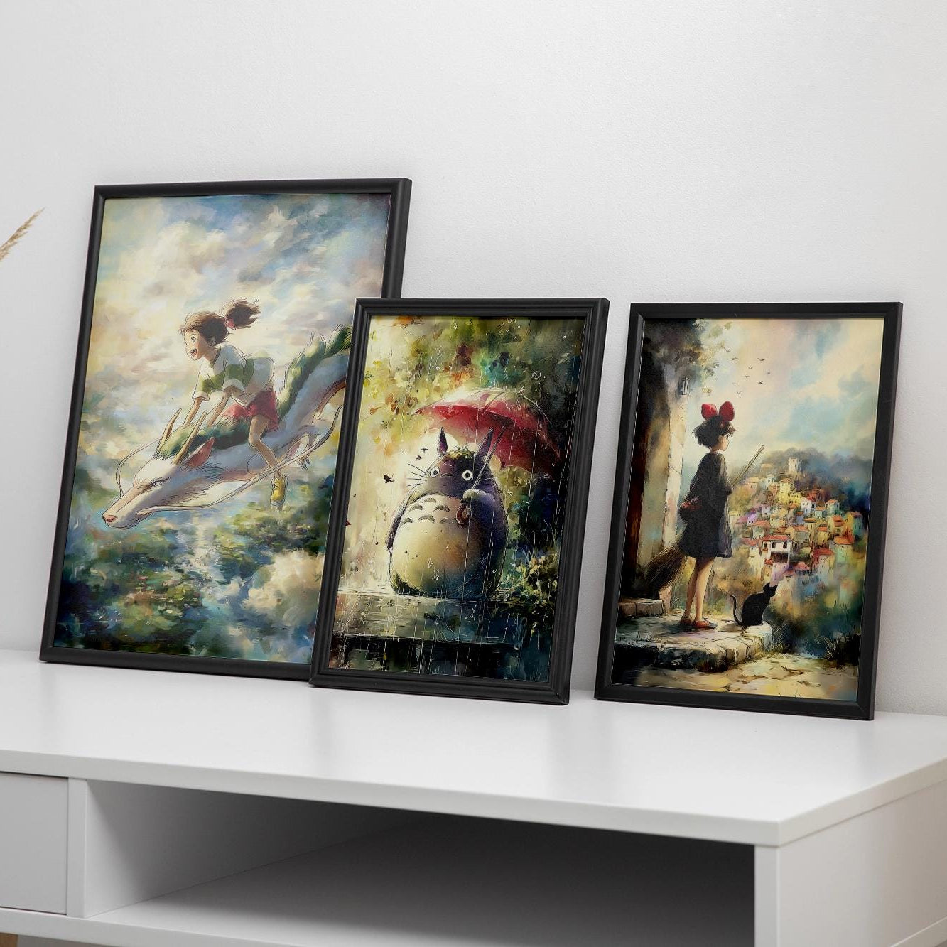 Set of 3 Studio Ghibli Wall Art Bundle: Totoro Kiki Spirited Away Poster Set