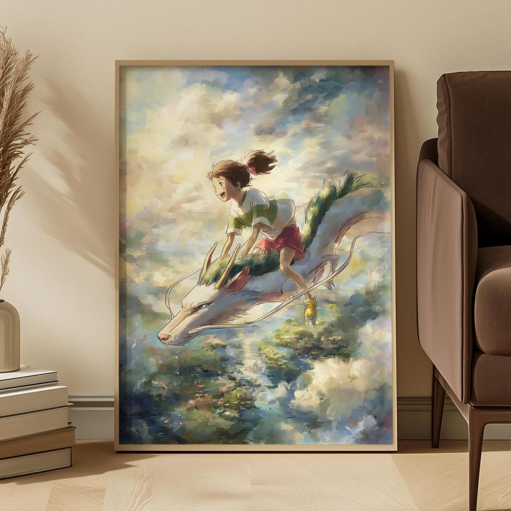 Spirited Away Anime Poster: Abstract Studio Ghibli Haku & Chihiro