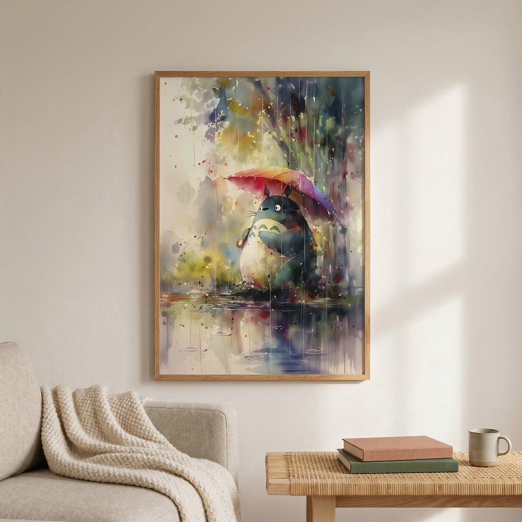 Colourful Studio Ghibli Totoro Rain Art Print